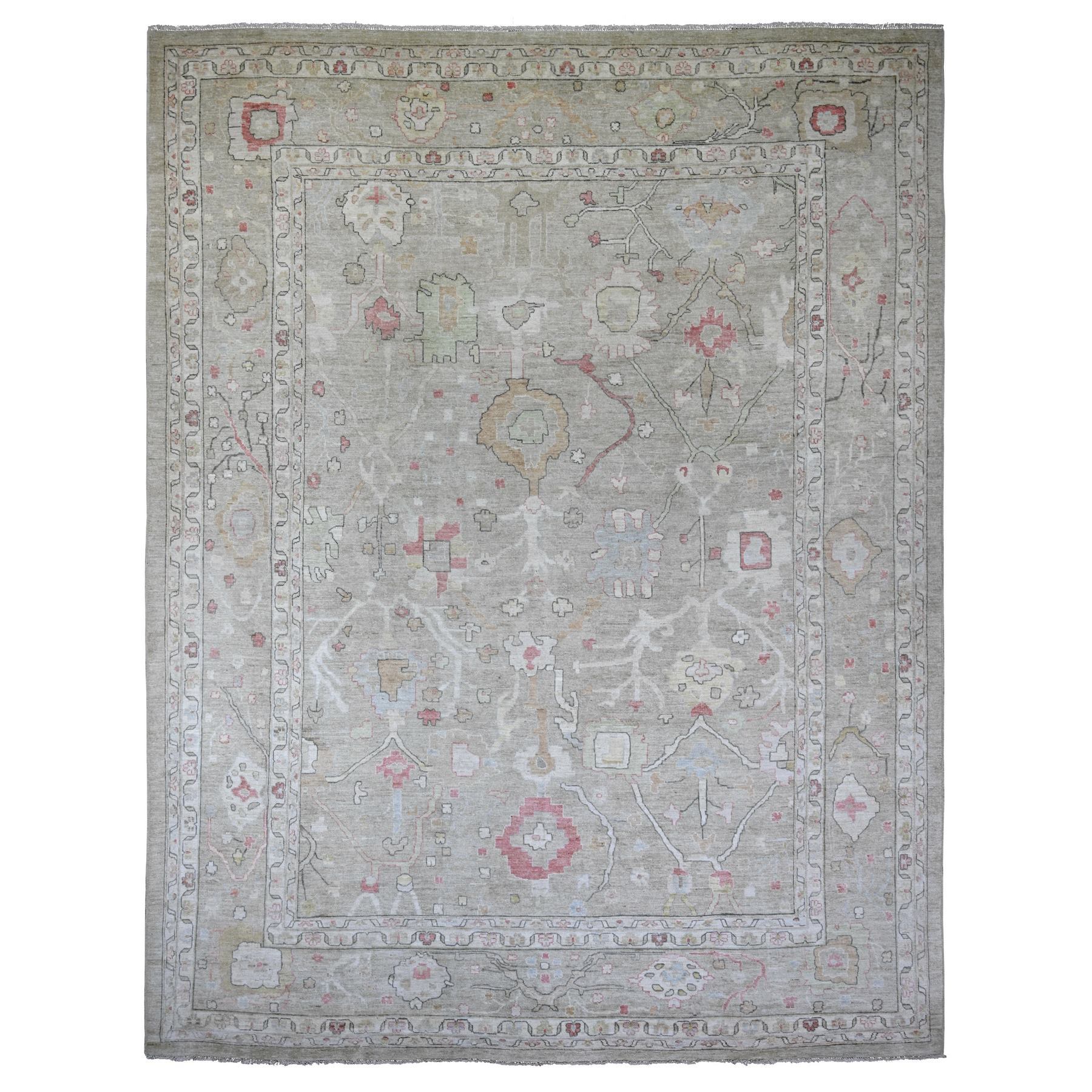 Sage Green, 100% Wool, Afghan Angora Oushak with All Over Design, Hand Knotted, Vegetable Dyes, XL, Oversized, Oriental Rug